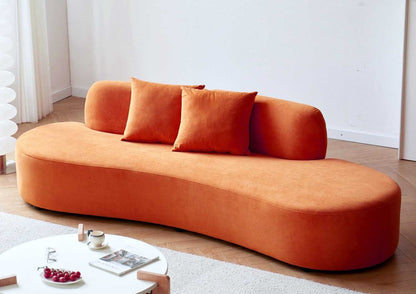 90" Curved Sofa with Throw Pillows, 4 Seater Luxury Velvet Couch with Half Moon Design and High-Density Foam, Ideal for Modern Living Room, Office & Apartment, Red Orange - luxuryhomedecoridea.com
