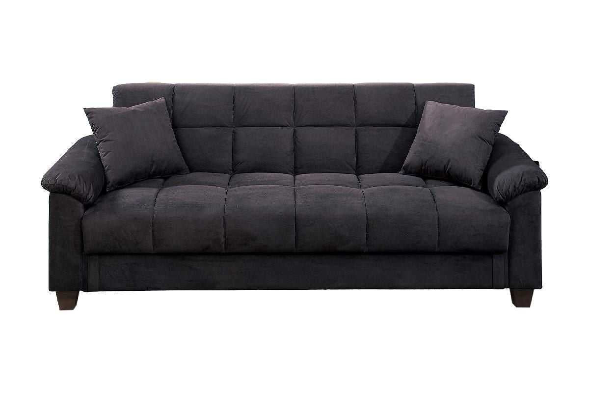 Contemporary Living Room Adjustable Sofa Ebony Microfiber Couch Plush Storage Couch 1pc Futon Sofa w Pillows - luxuryhomedecoridea.com