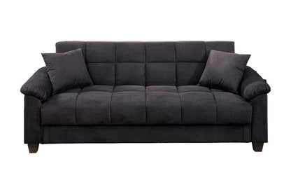 Contemporary Living Room Adjustable Sofa Ebony Microfiber Couch Plush Storage Couch 1pc Futon Sofa w Pillows - luxuryhomedecoridea.com