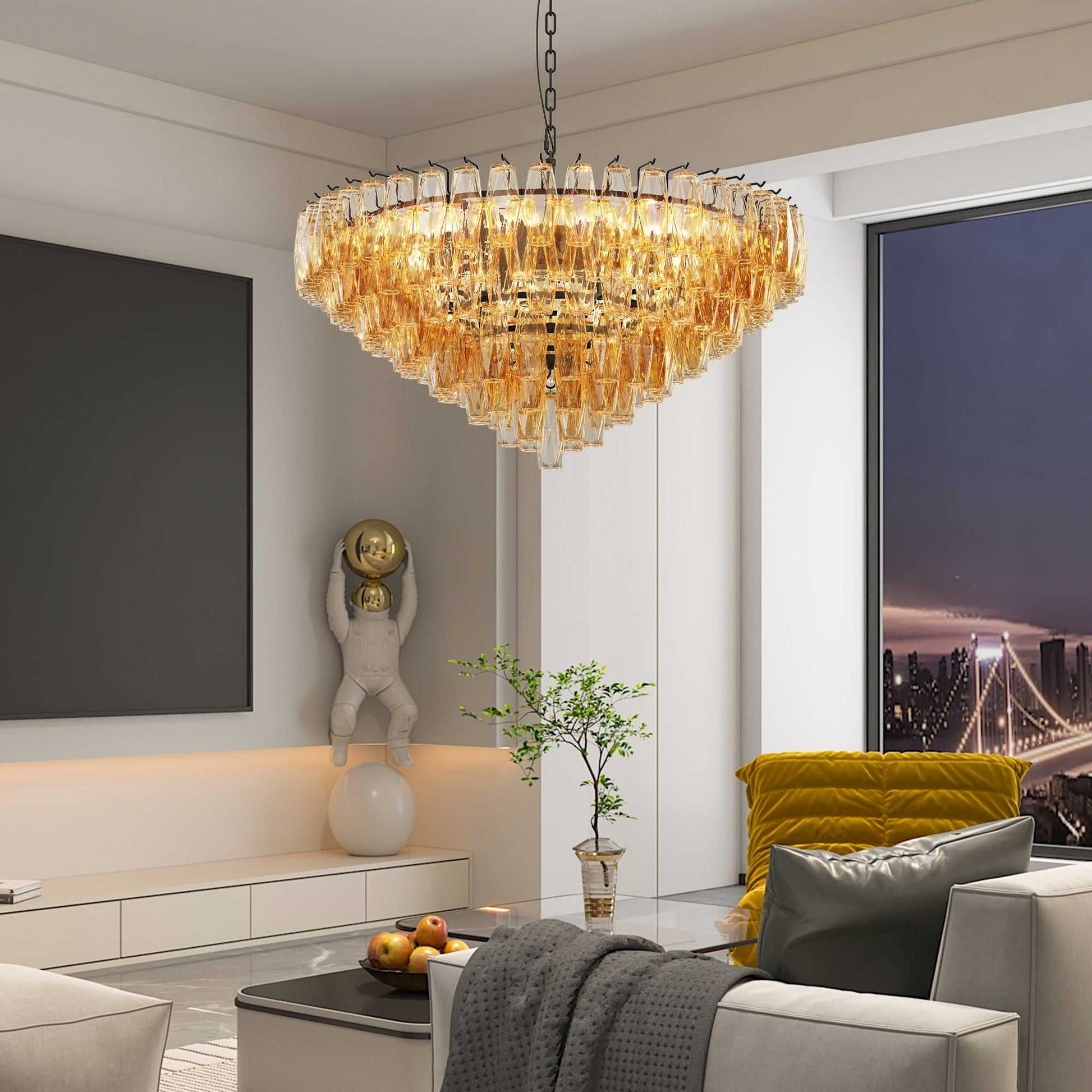 Modern Round Chandelier, 37" Extra Large Black Chandeliers for Dining Room, 14-Light with Tiered Smoke Glass Tubes Ceiling Light, Pendant Lighting Fixture for Living Room Bedroom Kitchen Island - luxuryhomedecoridea.com