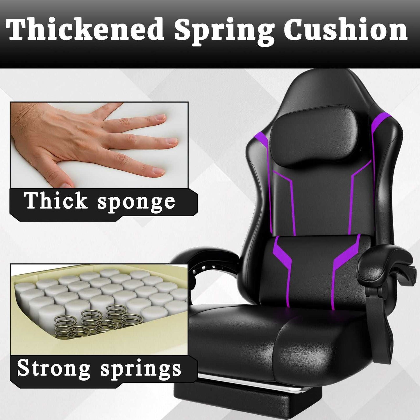 Ergonomic Gaming Chair, Electronic Gaming Chair With Pocket Spring Pad And Footrest, Height Adjustable Computer Chair - luxuryhomedecoridea.com