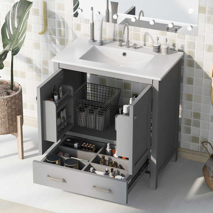 30" Bathroom Vanity with Single Sink, Combo Cabinet Undermount Sink, Bathroom Storage Cabinet with 2 Doors and a Drawer, Soft Closing, Multifunctional Storage, Solid Wood Frame - luxuryhomedecoridea.com