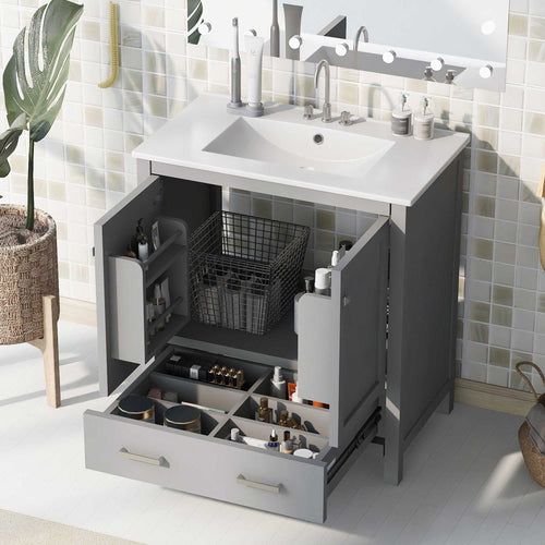 30" Bathroom Vanity with Single Sink, Combo Cabinet Undermount Sink, Bathroom Storage Cabinet with 2 Doors and a Drawer, Soft Closing, Multifunctional Storage, Solid Wood Frame - luxuryhomedecoridea.com
