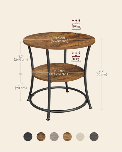 2-Tier End Table, Nightstand with Steel Frame, Spacious Top, for Small Spaces, Living Room, Bedroom, Rustic Brown and Ink Black - luxuryhomedecoridea.com