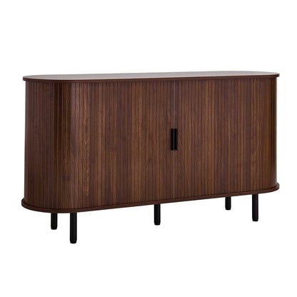 Coffee Bar Cabinet, Mid Century Fluted Coffee Bar Table, Buffet Stand Cabinet with 2 Sliding Doors, Sideboard Buffet Station for Living Room, Entryway, Kitchen, 55.1 x 15.7 x 29.5 in, Walnut - luxuryhomedecoridea.com