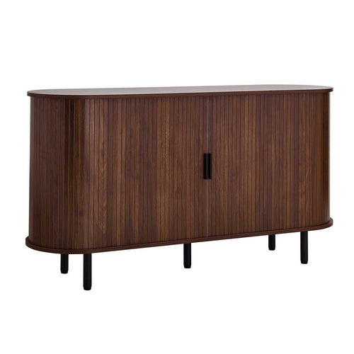 Coffee Bar Cabinet, Mid Century Fluted Coffee Bar Table, Buffet Stand Cabinet with 2 Sliding Doors, Sideboard Buffet Station for Living Room, Entryway, Kitchen, 55.1 x 15.7 x 29.5 in, Walnut - luxuryhomedecoridea.com