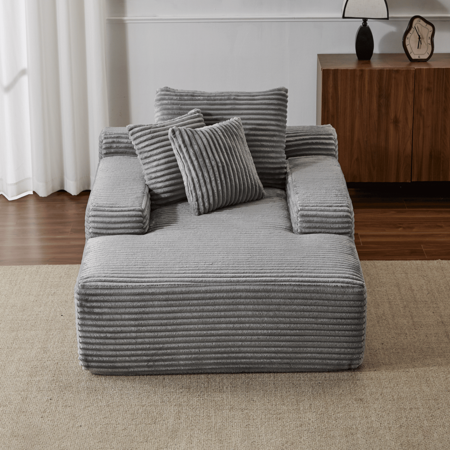 Double Chaise Lounge Chair Indoor,Oversized Upholstered Sleeper Cloud Couch,Deep Seat Luxury Sofa Bed,Sectional Sofa Chaise Love-seat,Corduroy Reading Chair for Living Room,No Assembly Required - luxuryhomedecoridea.com