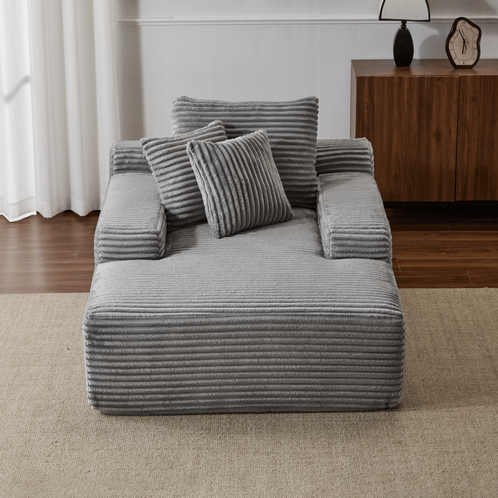 Double Chaise Lounge Chair Indoor,Oversized Upholstered Sleeper Cloud Couch,Deep Seat Luxury Sofa Bed,Sectional Sofa Chaise Love-seat,Corduroy Reading Chair for Living Room,No Assembly Required - luxuryhomedecoridea.com
