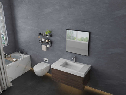 Glass Shelf for Bathroom 15.7 in Bathroom Shelves with Towel Bar Tempered Glass Shelves for Wall(2 Tier) - luxuryhomedecoridea.com