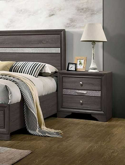 Contemporary 1pc Nightstand Gray Finish Silver Accents Hidden Jewelry Drawer Nickel Round Knob Bedside Table Bedroom Furniture - luxuryhomedecoridea.com