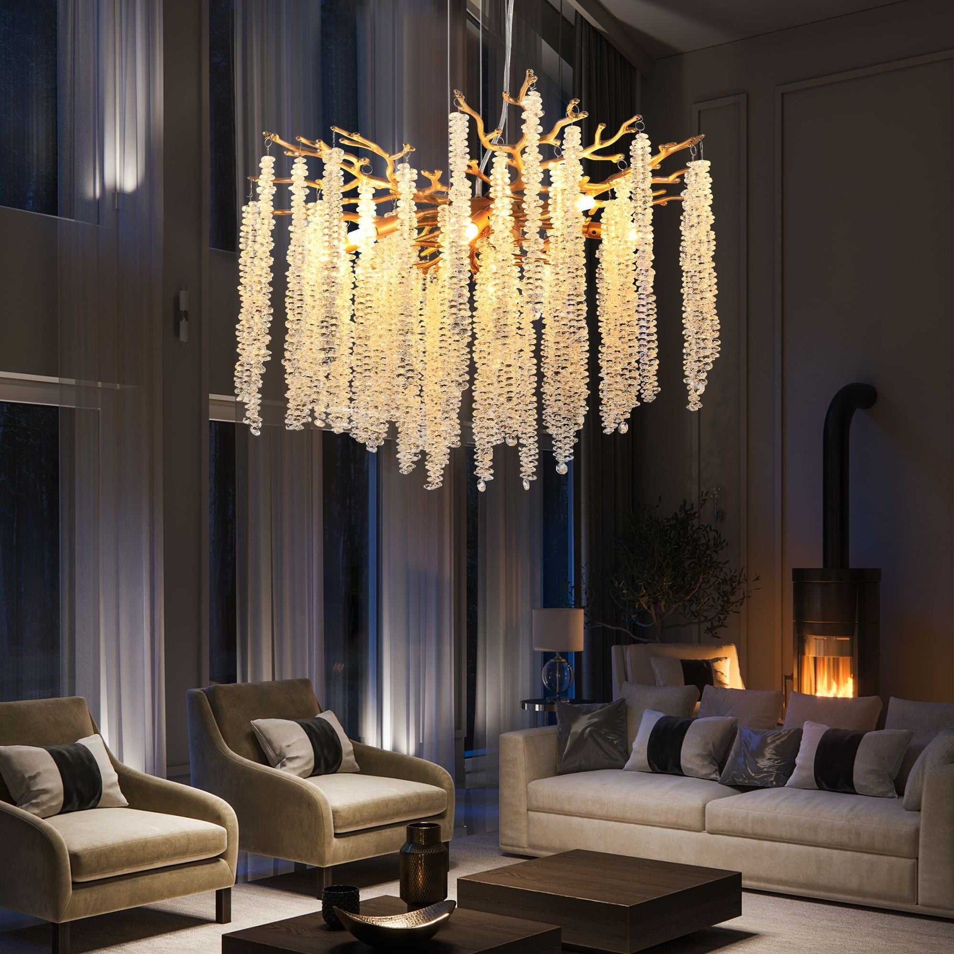 24-inch Modern Golden Pendant Light with Cascading Crystal Strands, Ideal for Living Room, Dining Room and Foyer, High-End Decorative Lighting Fixture (Bulb Not Included) - luxuryhomedecoridea.com
