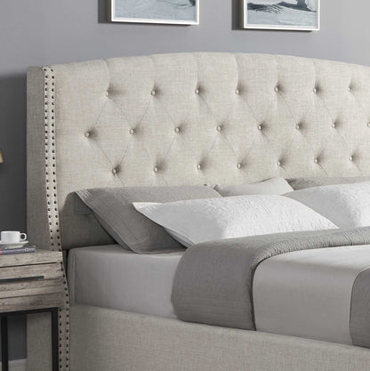 Nantarre Fabric Button Tufted Wingback Upholstered Bed with Nail Head Trim, Beige - luxuryhomedecoridea.com