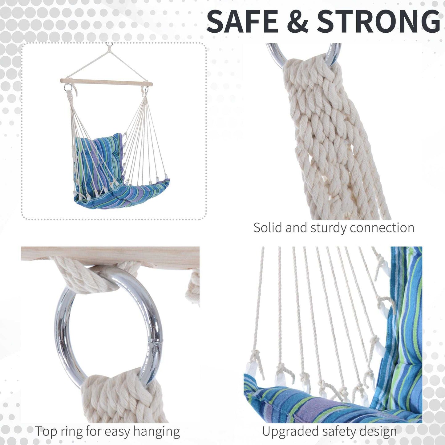 Portable Hanging Woven Hammock Seat Rope Swing Chair Sleeping Bed for Outdoor Garden Yard Camping Blue - luxuryhomedecoridea.com