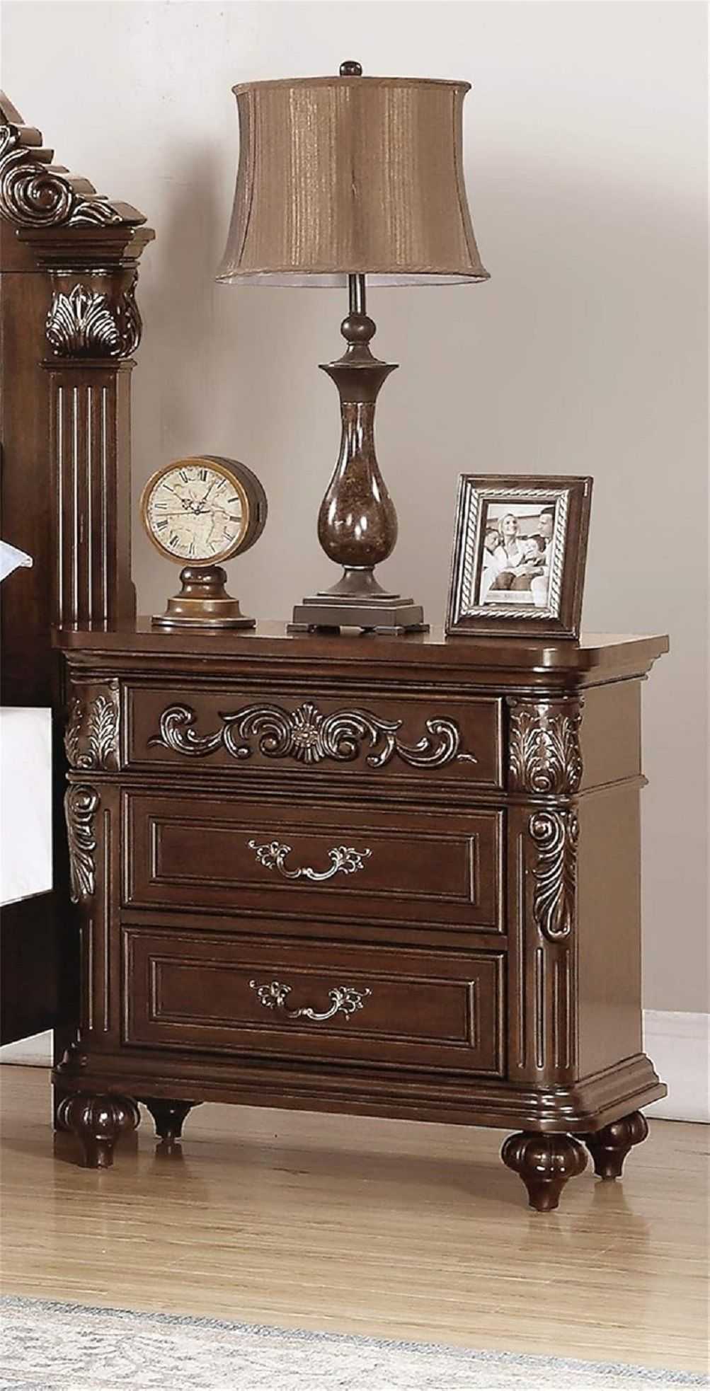 Traditional Antique Walnut 1pc Nightstand Bedroom Furniture Cherry Veneer 2-Drawers Hanging Pull Bedside Table - luxuryhomedecoridea.com