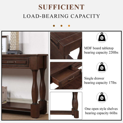 63inch Long Wood Console Table with 3 Drawers and 1 Bottom Shelf for Entryway Hallway Easy Assembly Extra-thick Sofa Table( Light Espresso) - luxuryhomedecoridea.com
