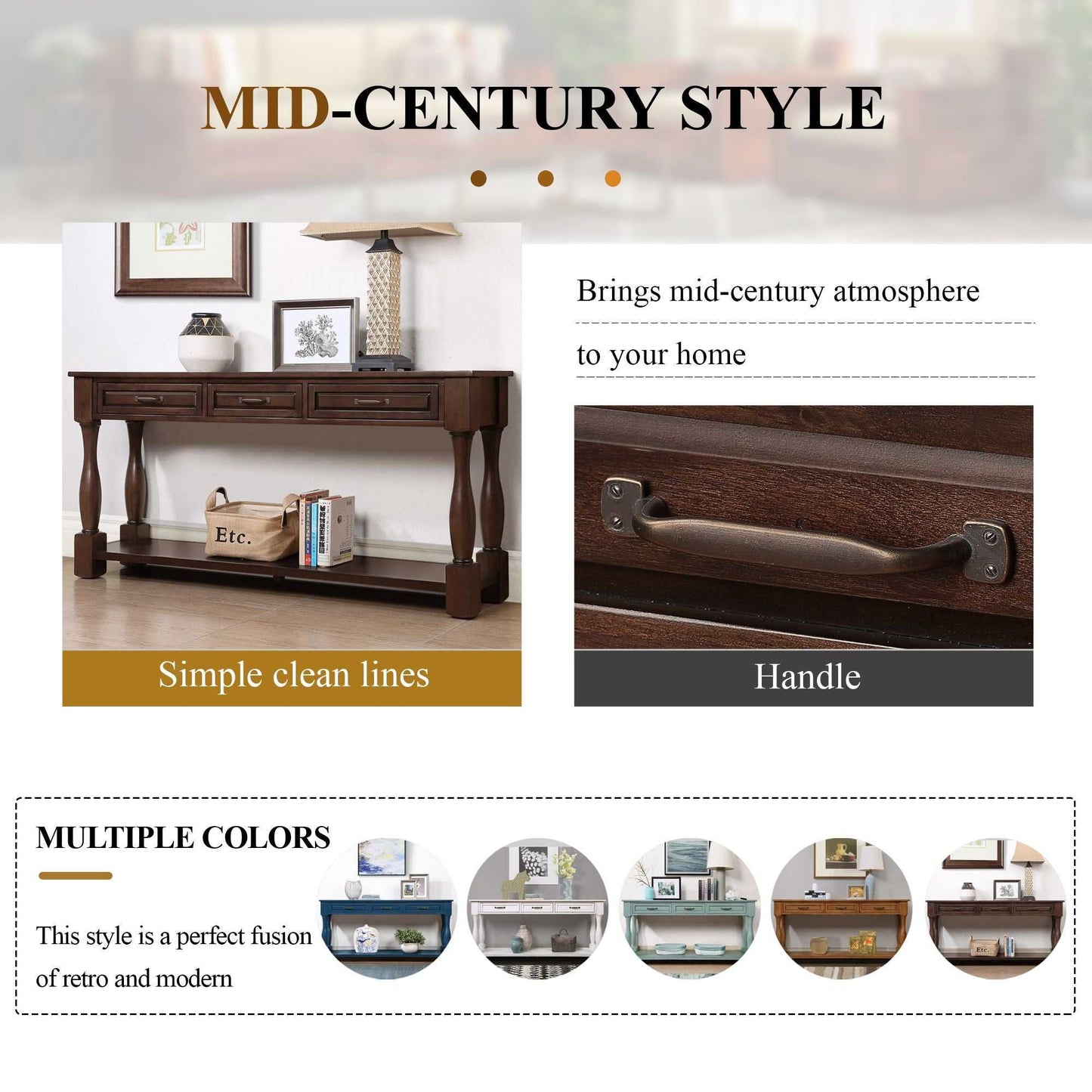 63inch Long Wood Console Table with 3 Drawers and 1 Bottom Shelf for Entryway Hallway Easy Assembly Extra-thick Sofa Table( Light Espresso) - luxuryhomedecoridea.com