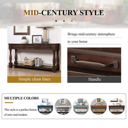 63inch Long Wood Console Table with 3 Drawers and 1 Bottom Shelf for Entryway Hallway Easy Assembly Extra-thick Sofa Table( Light Espresso) - luxuryhomedecoridea.com
