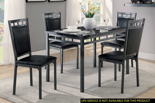 Black Finish 5pc Dinette Set Faux Marble Top Table and 4x Side Chairs Faux Leather Upholstered Metal Frame Casual Dining Room Furniture - luxuryhomedecoridea.com