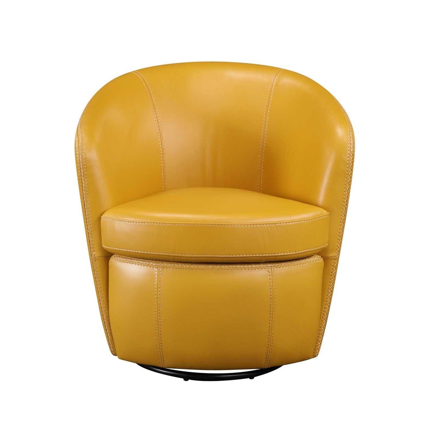 Luxury Living Room Furniture Swivel Chair Yellow Top Grain Leather Upholstery Solid Wood 1pc Barrel Back Accent Chair - luxuryhomedecoridea.com