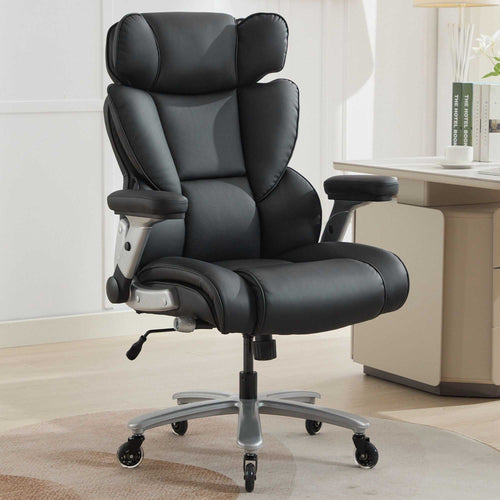 Big and Tall Office Chair 500lbs with Adjustable Lumbar Support, Executive Office Chair with Flip-up Armrest and Wider Seat, Ergonomic Leather Chair Breathable with Quiet Rubber Wheels Black - luxuryhomedecoridea.com