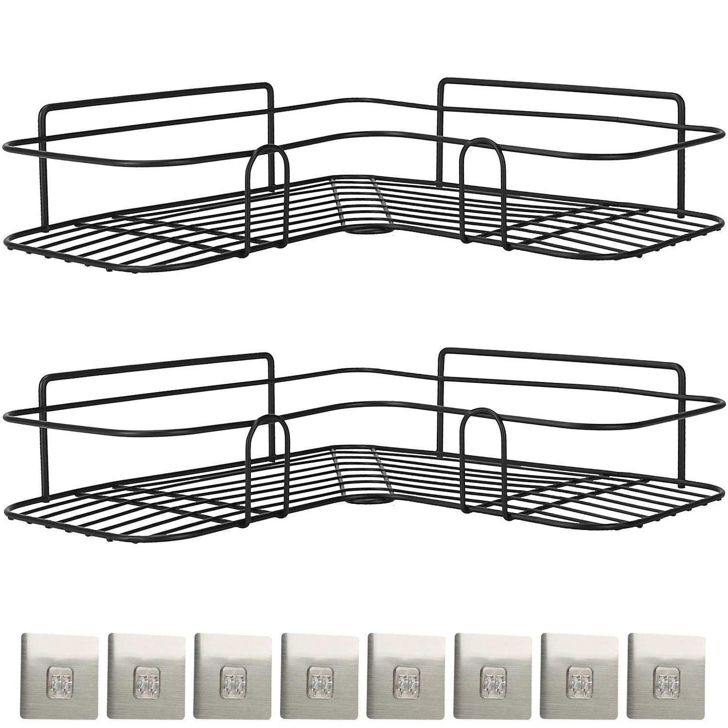2Pcs Corner Shower Caddy Shelves Wall Mounted Basket Rack Bathroom Shampoo Holder Storage Organizer - luxuryhomedecoridea.com