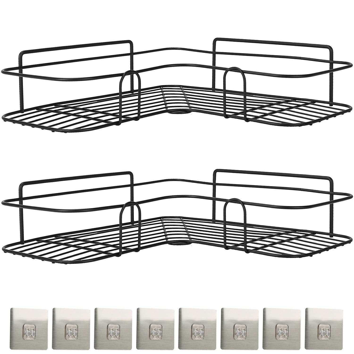 2Pcs Corner Shower Caddy Shelves Wall Mounted Basket Rack Bathroom Shampoo Holder Storage Organizer - luxuryhomedecoridea.com
