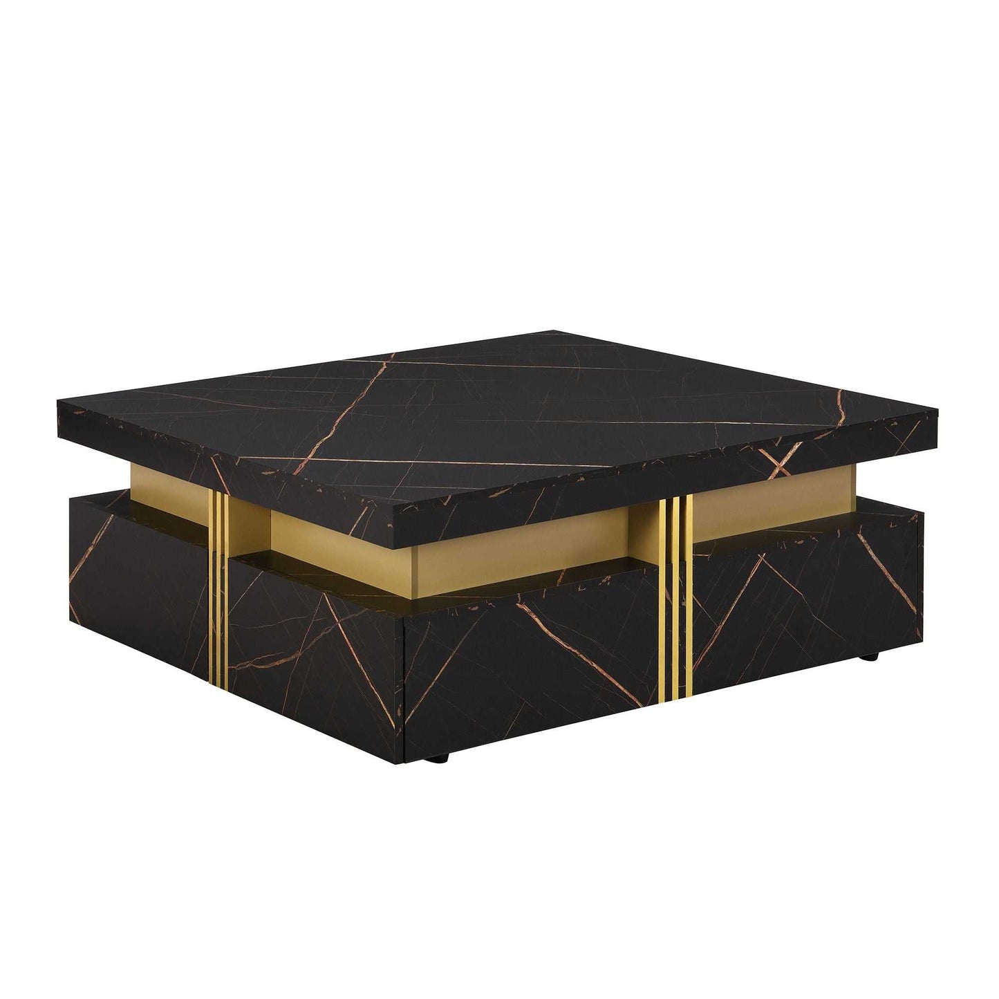 Modern Black Square Storage Coffee Table With 4 Drawers - luxuryhomedecoridea.com
