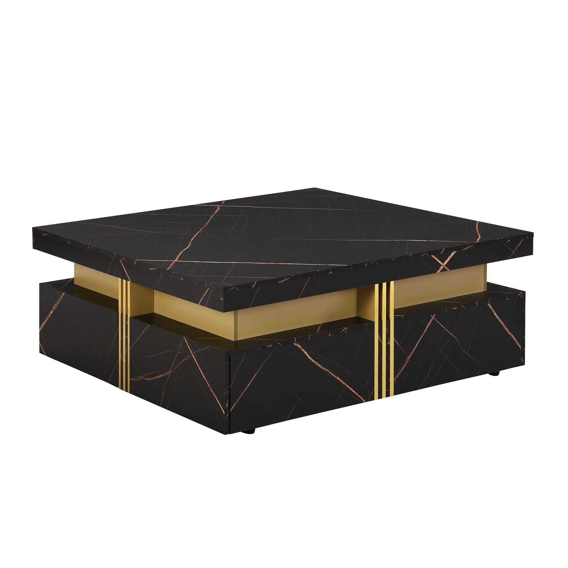 Modern Black Square Storage Coffee Table With 4 Drawers - luxuryhomedecoridea.com