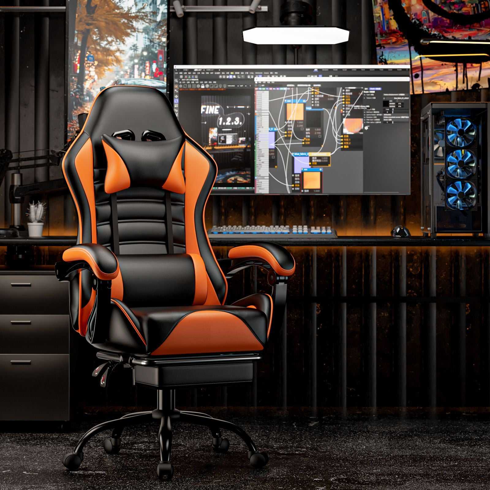 Ergonomic Gaming Chair for Adults, Comfortable Computer Chair for Heavy People, Adjustable Height Office Desk Chair with Wheels, Breathable Leather Video Game Chairs - luxuryhomedecoridea.com