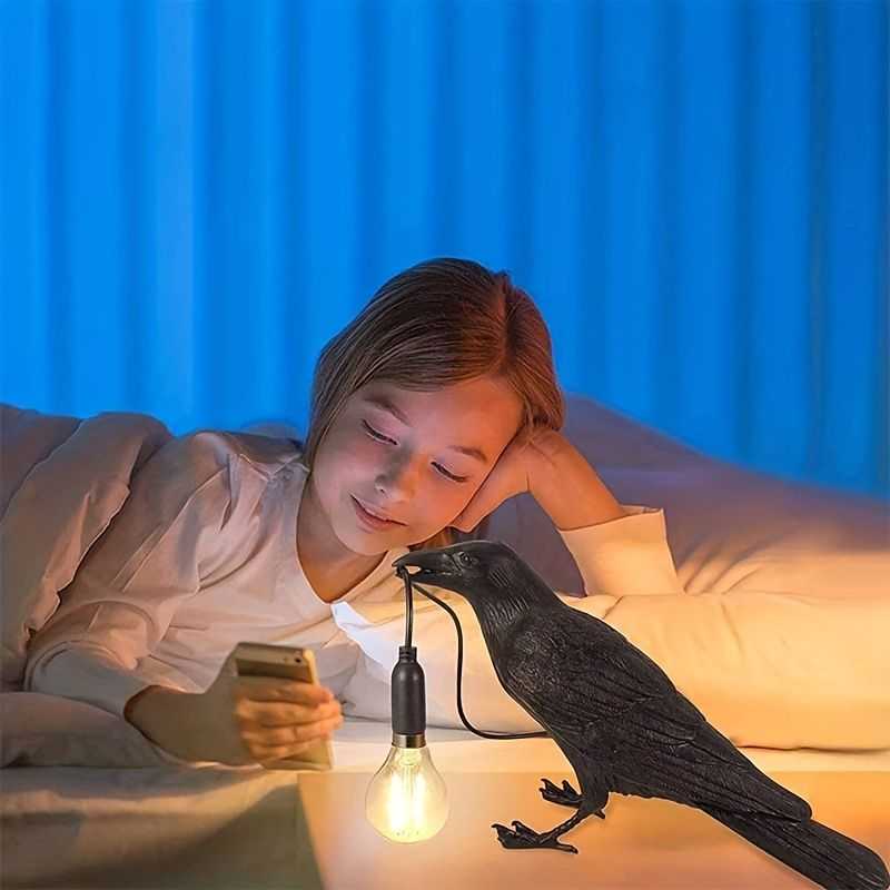 Raven Table Lamp Birds Desk Lamp Resin Crow Wall Sconce Creative Night Light Modern Art Fixture For Living Room Bedside Bedroom Office Study Dorm Decor With US Plug, Black /White(Bulb Included) - luxuryhomedecoridea.com