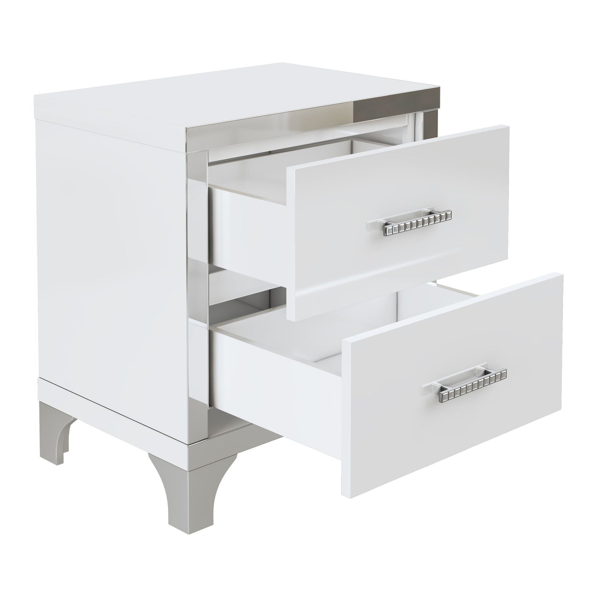 Elegant High Gloss Nightstand with Metal Handle,Mirrored Bedside Table with 2 Drawers for Bedroom,Living Room - luxuryhomedecoridea.com