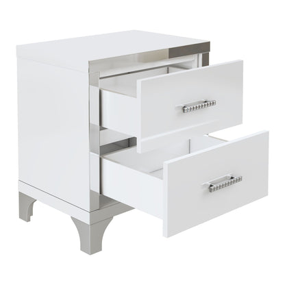 Elegant High Gloss Nightstand with Metal Handle,Mirrored Bedside Table with 2 Drawers for Bedroom,Living Room - luxuryhomedecoridea.com