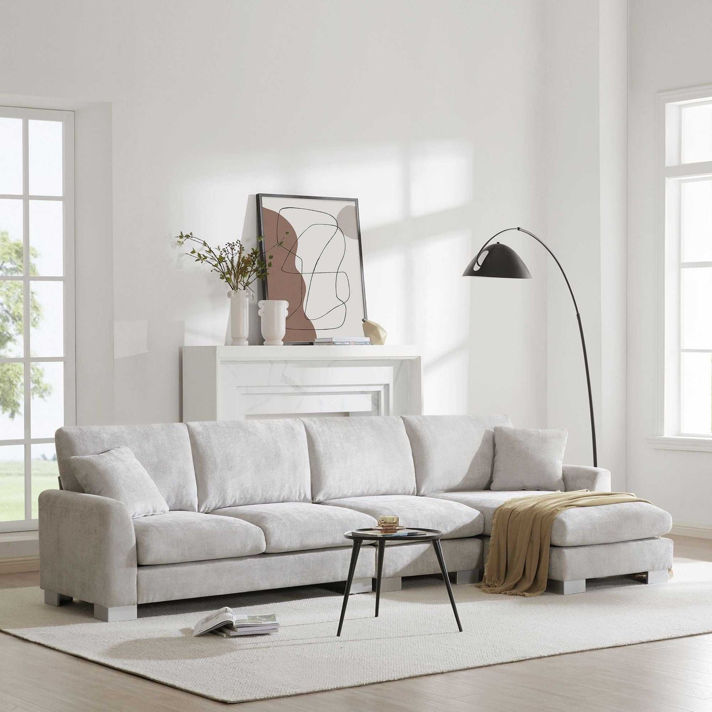 Modern Oversized Sectional Sofa,L-shaped Luxury Couch Set with 2 Free pillows,5-seat Chenille Indoor Furniture with Chaise for Living Room,Apartment,Office,2 Colors - luxuryhomedecoridea.com