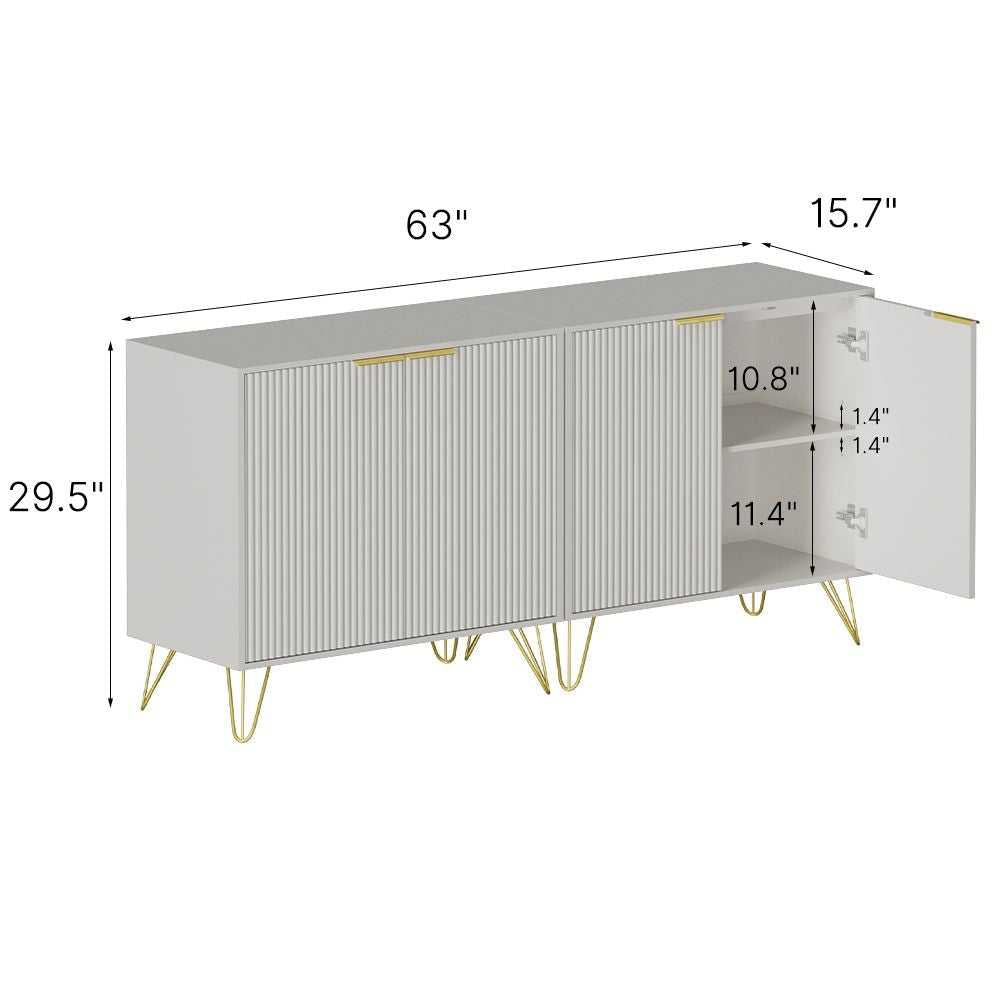 Sideboard Storage Cabinet with Adjustable Shelves, Buffet Cabinet, Elegant Fashionable Storage Cabinet with Golden Handle and Metal Legs, Modern Coffee Bar Station, Wood Kitchen Table - luxuryhomedecoridea.com