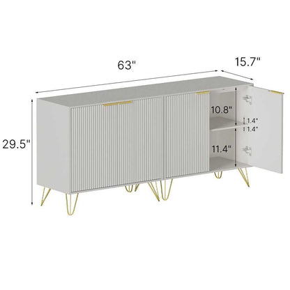 Sideboard Storage Cabinet with Adjustable Shelves, Buffet Cabinet, Elegant Fashionable Storage Cabinet with Golden Handle and Metal Legs, Modern Coffee Bar Station, Wood Kitchen Table - luxuryhomedecoridea.com