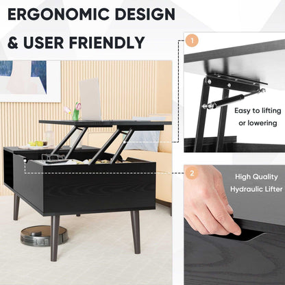 Modern Lift-Top Coffee Table with Storage and Hidden Compartment, Brown/Black - luxuryhomedecoridea.com