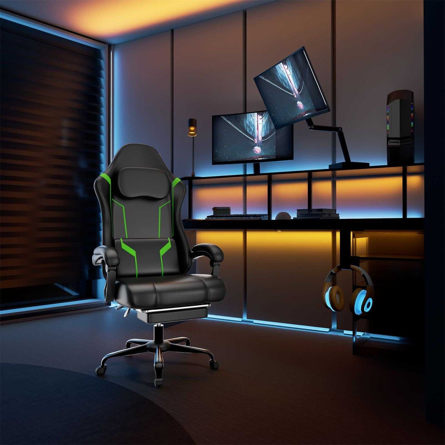 Ergonomic Gaming Chair, Electronic Gaming Chair With Pocket Spring Pad And Footrest, Height Adjustable Computer Chair - luxuryhomedecoridea.com