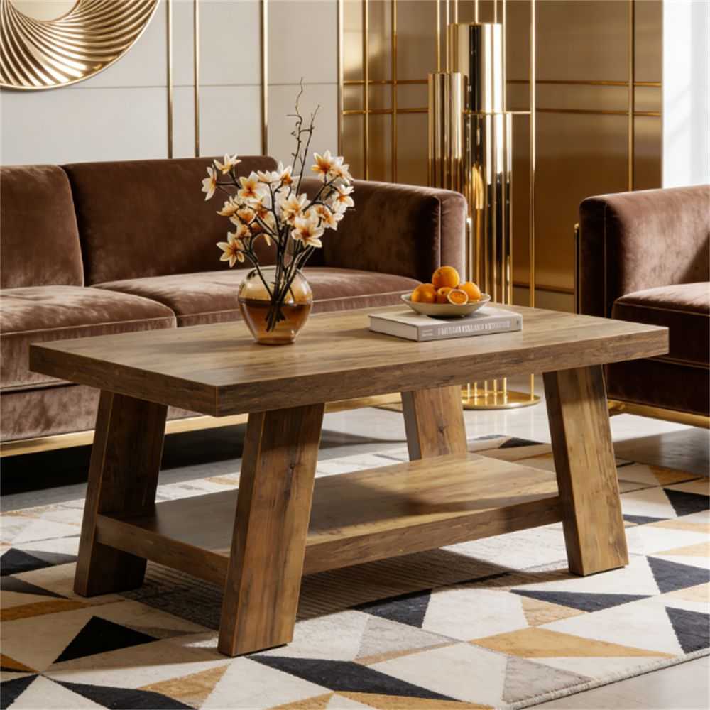 Coffee table, farmhouse double layered central table, sofa table with storage space - luxuryhomedecoridea.com
