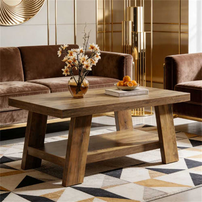 Coffee table, farmhouse double layered central table, sofa table with storage space - luxuryhomedecoridea.com