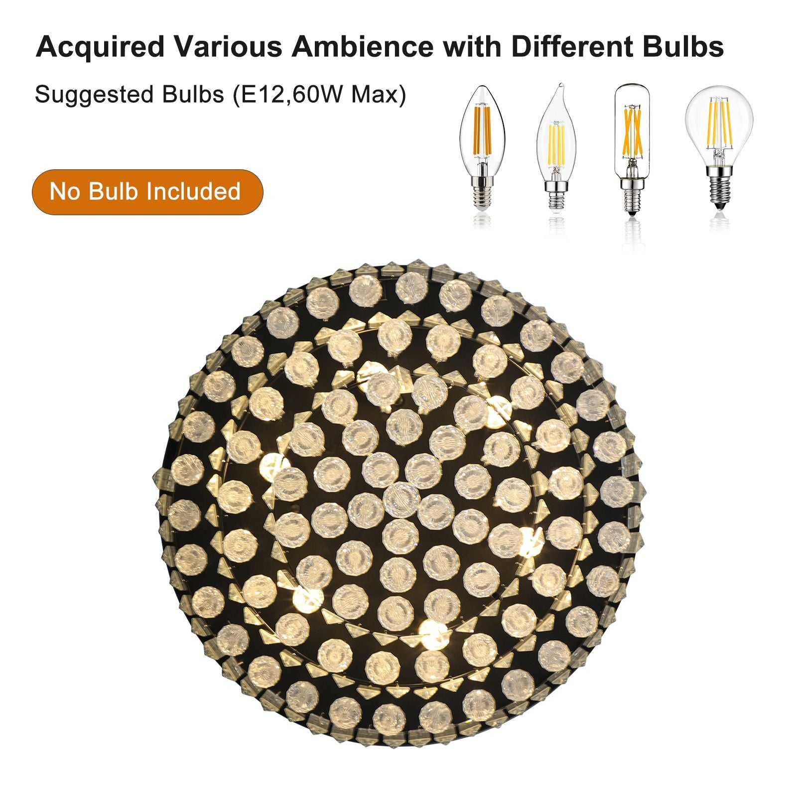 20" Luxury Crystal Flush Mount Ceiling Light with Black Finish – Elegant 6-Light Chandelier for Living Room, Dining Room, or Bedroom (Bulb Not Included) - luxuryhomedecoridea.com