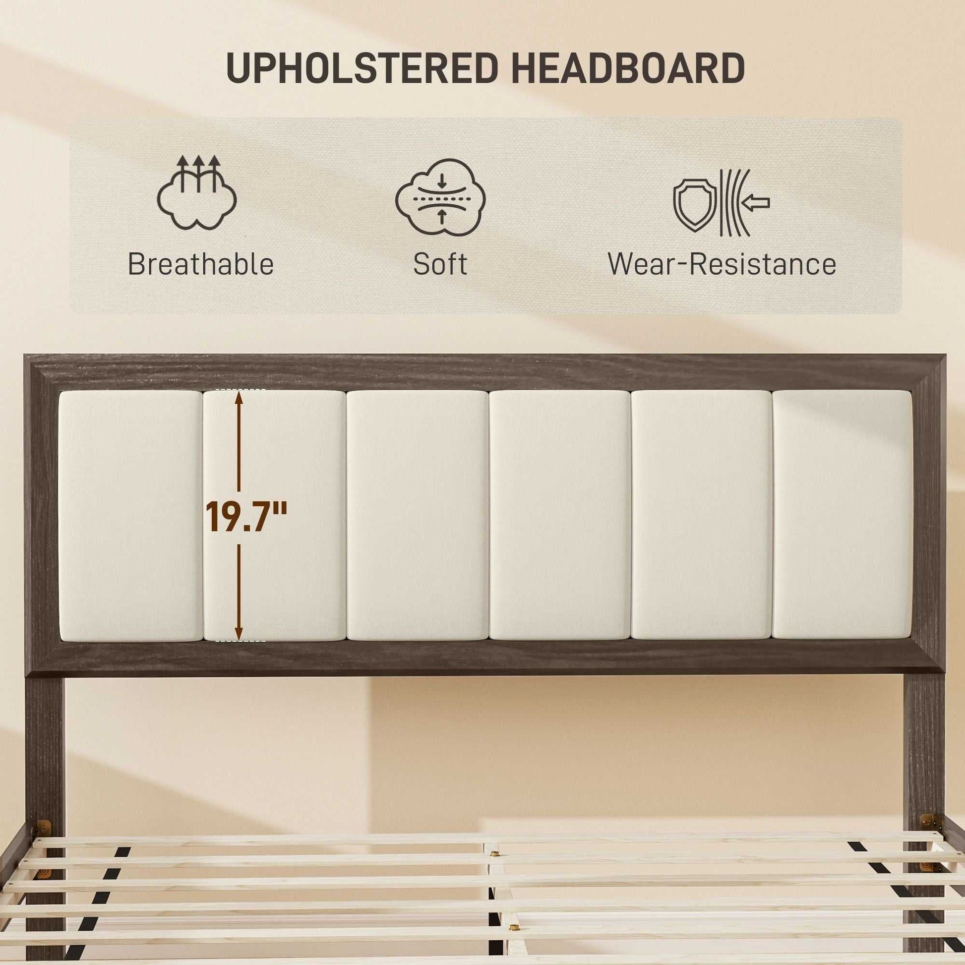 Full Bed Frame with Headboard Full Size Platform Bed Frame with Wooden Slats No Box Spring Needed Easy Assembly Walnut - luxuryhomedecoridea.com