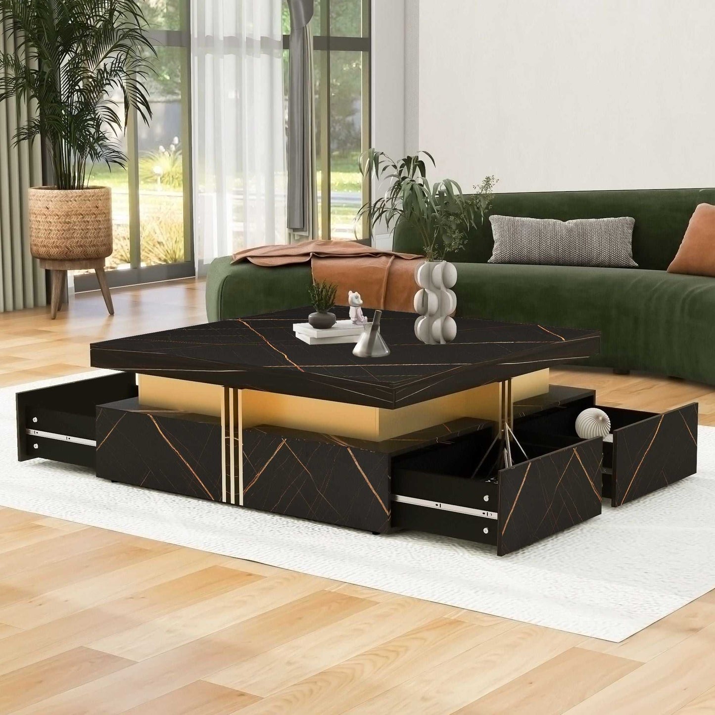 Modern Square Storage Coffee Table With 4 Drawers - luxuryhomedecoridea.com
