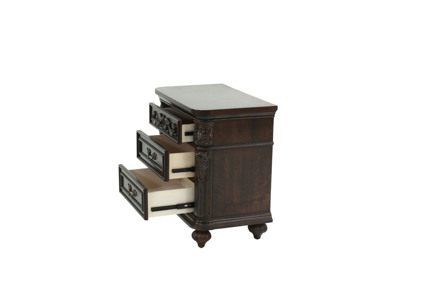 Traditional Antique Walnut 1pc Nightstand Bedroom Furniture Cherry Veneer 2-Drawers Hanging Pull Bedside Table - luxuryhomedecoridea.com