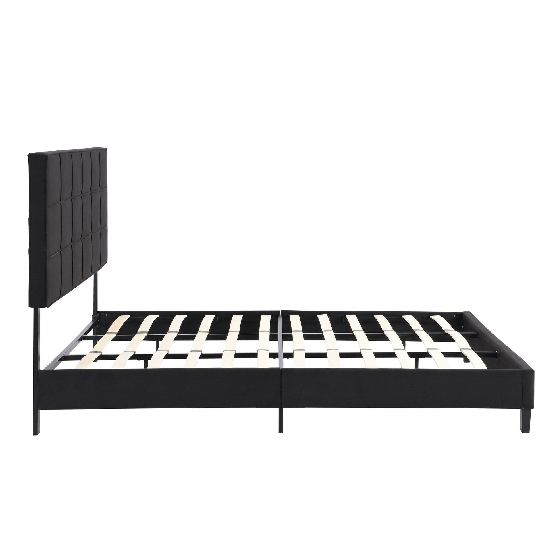 King Size Upholstered Platform Bed Frame with Linen Fabric Headboard, No Box Spring Needed, Wood Slat Support, Easy Assembly, BLACK - luxuryhomedecoridea.com