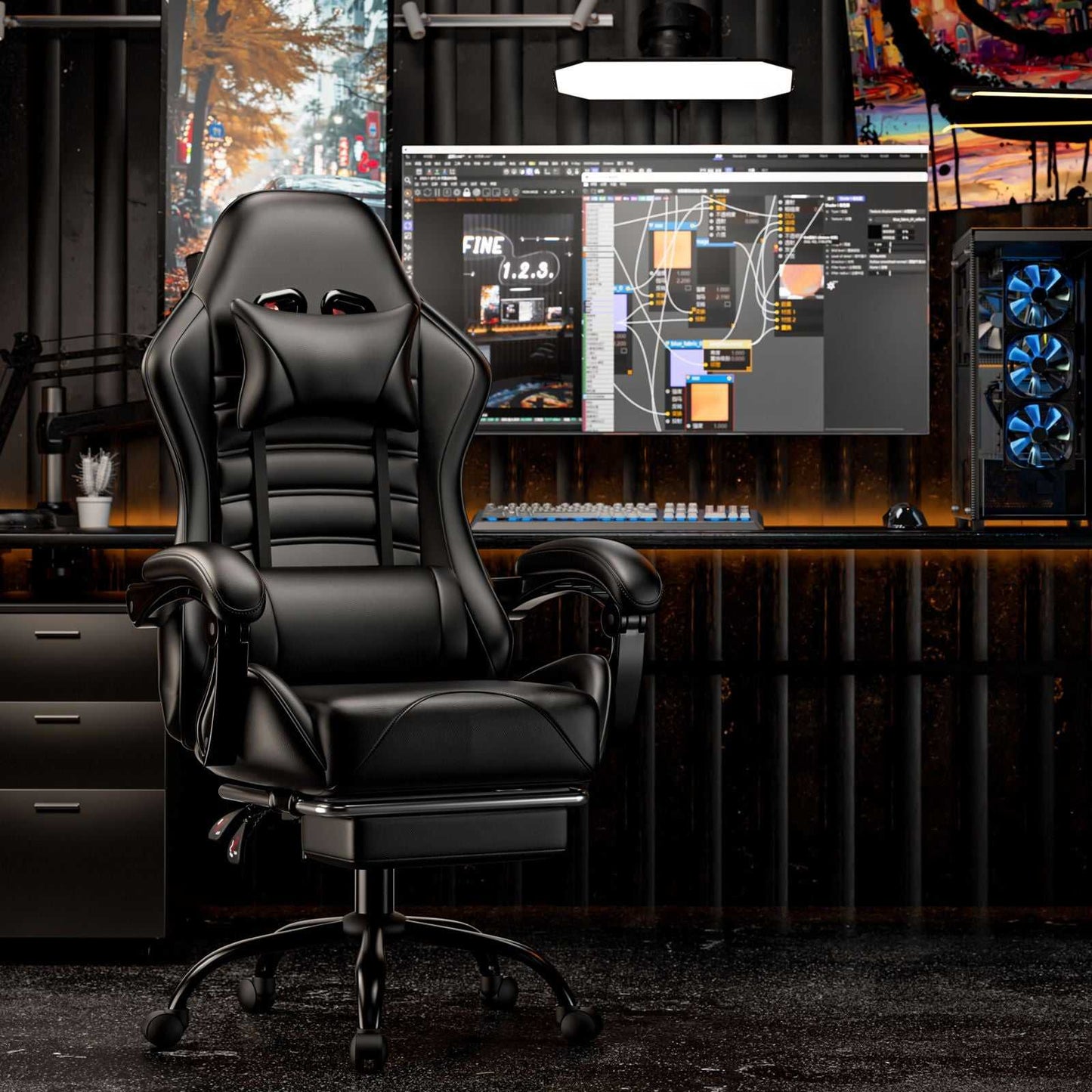 Ergonomic Gaming Chair for Adults, Comfortable Computer Chair for Heavy People, Adjustable Height Office Desk Chair with Wheels, Breathable Leather Video Game Chairs - luxuryhomedecoridea.com
