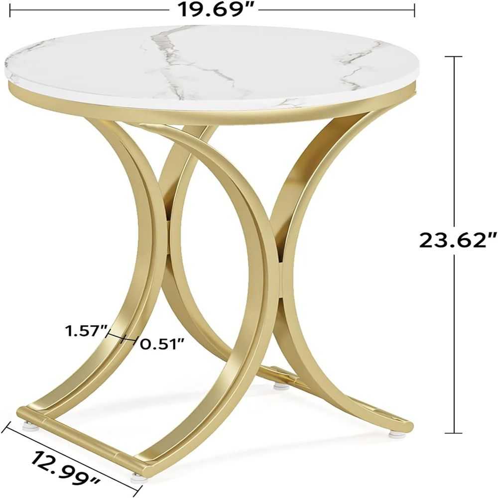 Round Faux Marble End Table - Gold C-Shaped Side Table for Living Room & Bedroom - luxuryhomedecoridea.com