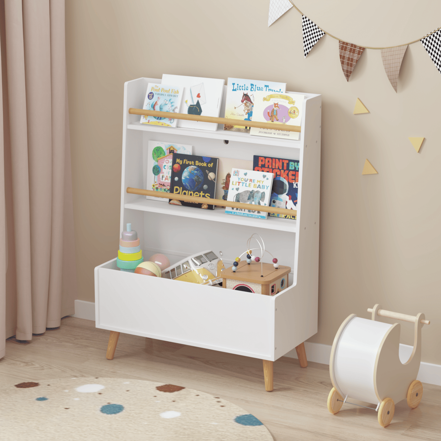 Kids Bookshelf, Book and Magazine Rack, Book Organizer, toy Storage Cabinet Organizer, White - luxuryhomedecoridea.com