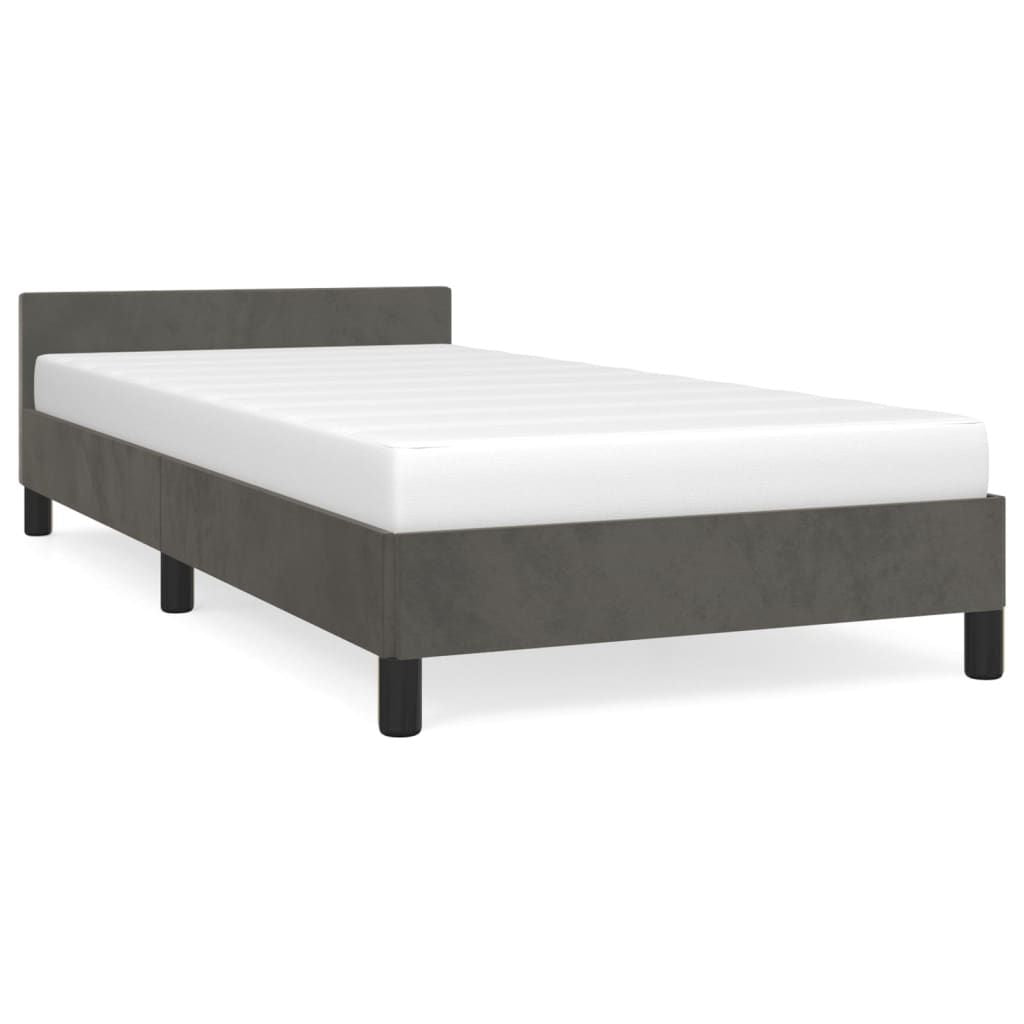 Bed Frame With Headboard Dark Grey Velvet, Plywood, Engineered Wood - luxuryhomedecoridea.com