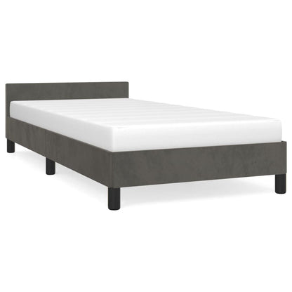 Bed Frame With Headboard Dark Grey Velvet, Plywood, Engineered Wood - luxuryhomedecoridea.com