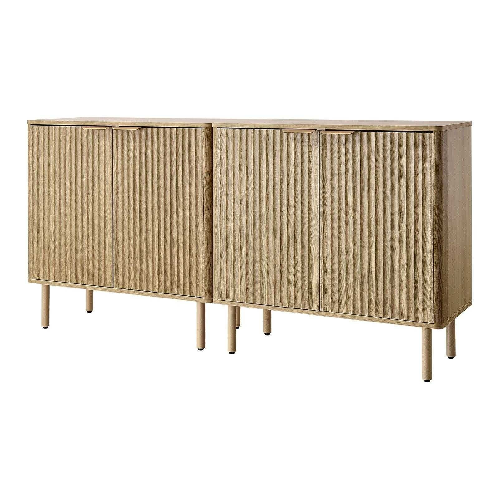 Coffee Bar Cabinet, Mid Century Fluted Coffee Bar Table with 2-Tier Storage, Buffet Stand Cabinet with 4 Barn Doors, Sideboard Buffet Station for Living Room, Entryway, 31.5x14.7x31.5 in(Single) - luxuryhomedecoridea.com